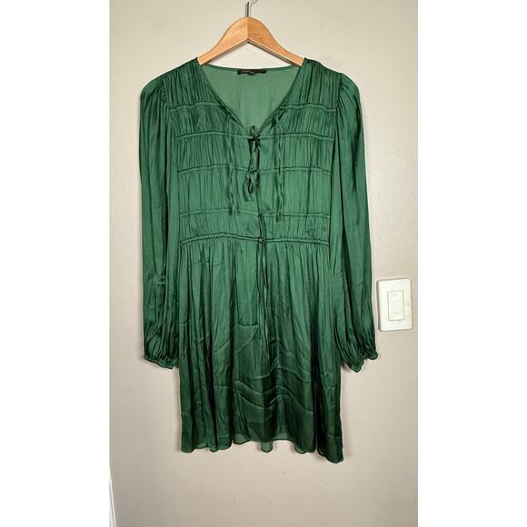 Maje Green Shirred Satin Holiday Mini Dress size 36/4 US $375 - Picture 4 of 12